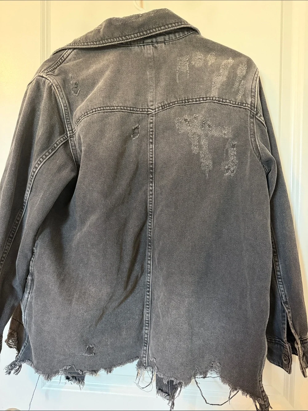 Free People Washed Black Distressed Denim Jacket - Picture 4 of 5